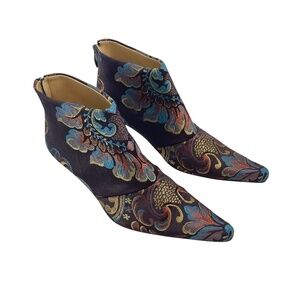 ROCKWELL THARP Signed Brocade Booties Chocolate Gold Turquoise Size 38